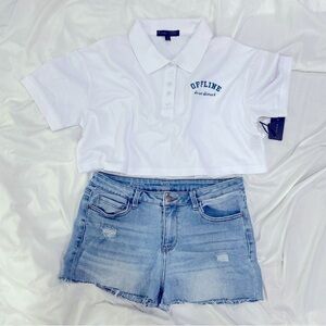 Offline Polo Crop Top L & a.n.a Blue Denim Jean Shorts Size 8 (sold as set)